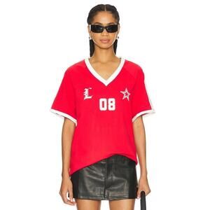 Lioness Red V-Neck Jersey Tee with White Trim